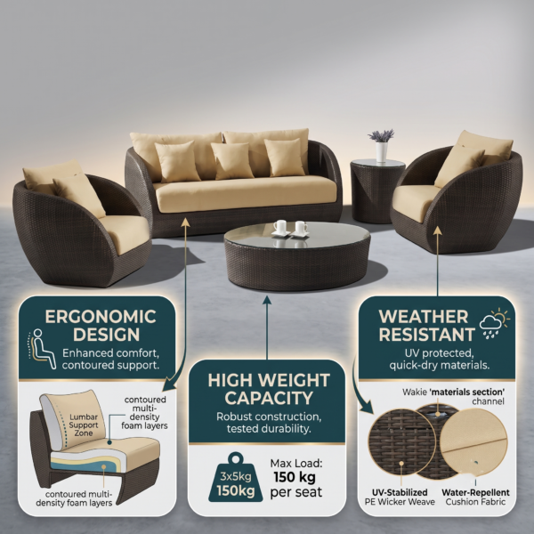 LOCCUS 5-Piece Outdoor Wicker Sofa Set With Glass Top Tables - Image 4