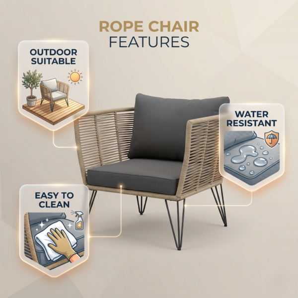 LOCCUS Outdoor Rope 1 Piece Patio Single Seater Sofa - Beige - Image 3