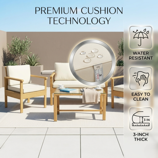 LOCCUS 4 Pieces Patio Furniture Set, Outdoor Sectional Sofa - Beige & Off-white - Image 3