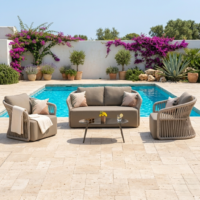 LOCCUS 4-Piece Outdoor Braid & Rope Sofa Set - Beige & Dark Cream