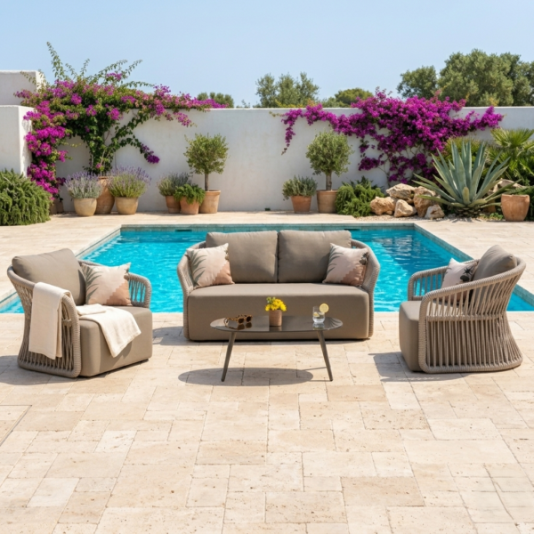 4-Piece Outdoor Braid & Rope Sofa Set (Beige & Dark Cream)