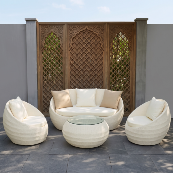 LOCCUS 4-Piece Outdoor Rattan Wicker Patio Sofa Set White
