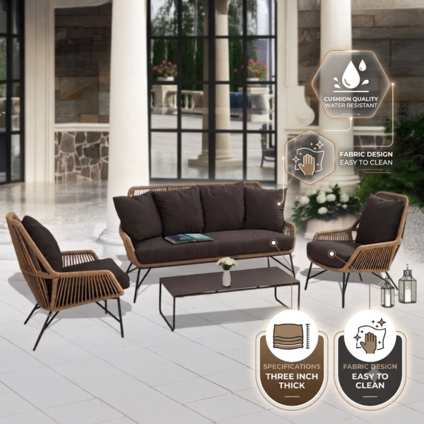LOCCUS 4-Piece Outdoor Rope Patio Conversation Loveseat Furniture - Image 4
