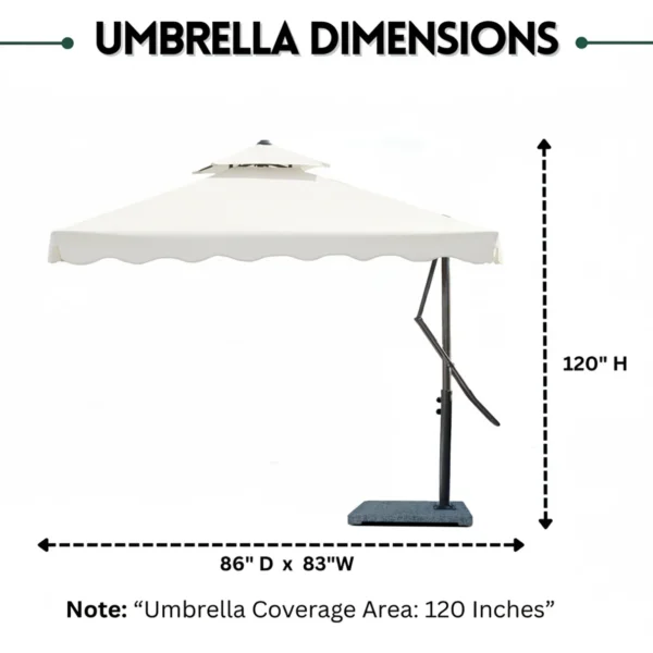 10ft Side Pole Square Shape Outdoor Umbrella With Granite Base (Off-White) - Image 2