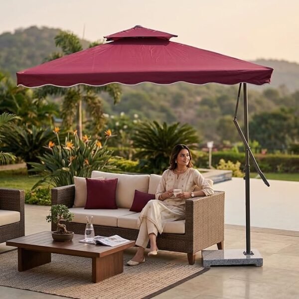 10ft Side Pole Square Shape Outdoor Umbrella With Granite Base (Maroon) - Image 4