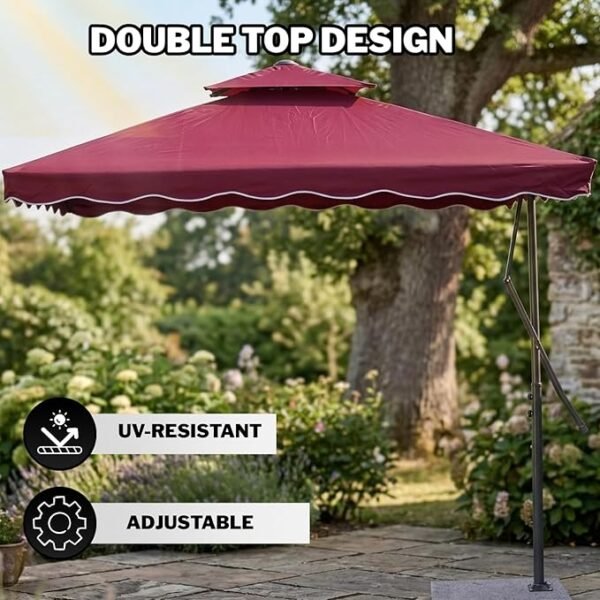 10ft Side Pole Square Shape Outdoor Umbrella With Granite Base (Maroon) - Image 5