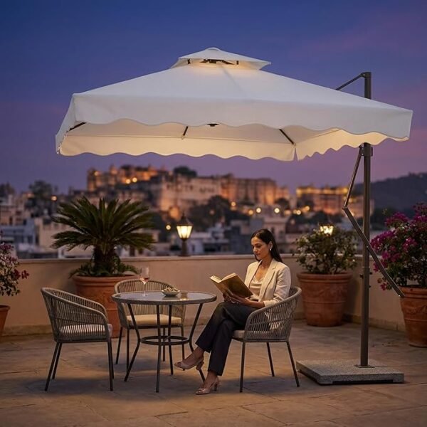 10ft Side Pole Square Shape Outdoor Umbrella With Granite Base (Off-White) - Image 5