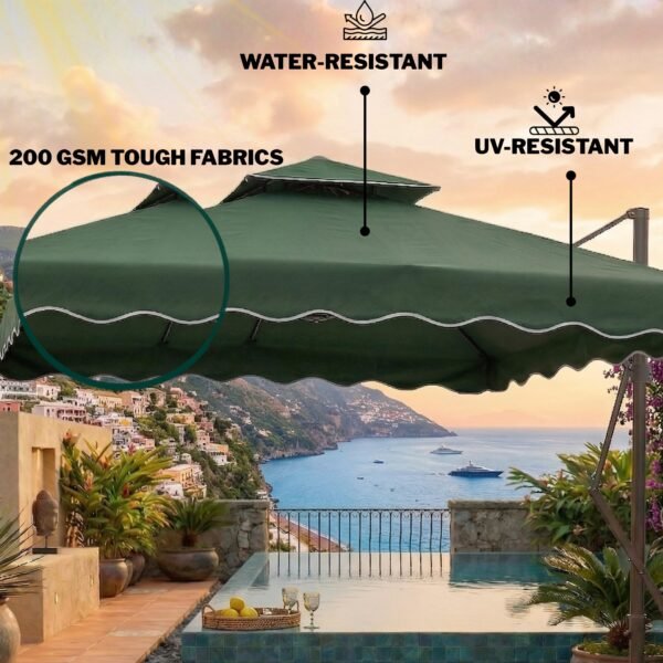 10ft Side Pole Square Shape Outdoor Umbrella With Granite Base (Green) - Image 5