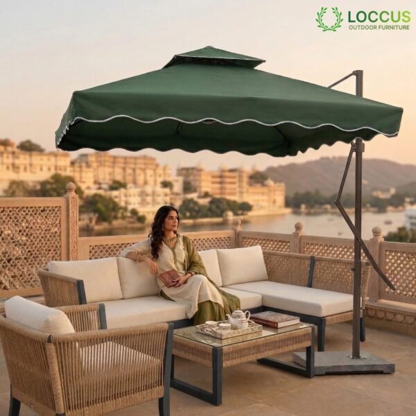 10ft Side Pole Square Shape Outdoor Umbrella With Granite Base (Green) - Image 2
