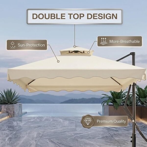 10ft Side Pole Square Shape Outdoor Umbrella With Granite Base (Off-White) - Image 6
