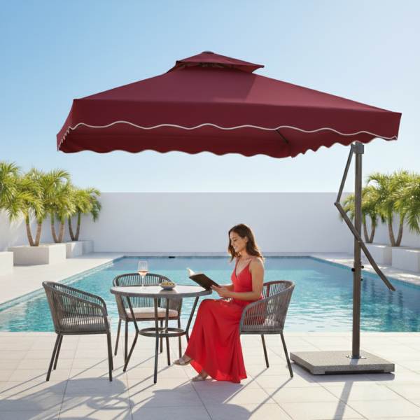 10ft Side Pole Square Shape Outdoor Umbrella With Granite Base (Maroon)