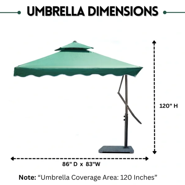 10ft Side Pole Square Shape Outdoor Umbrella With Granite Base (Green) - Image 3