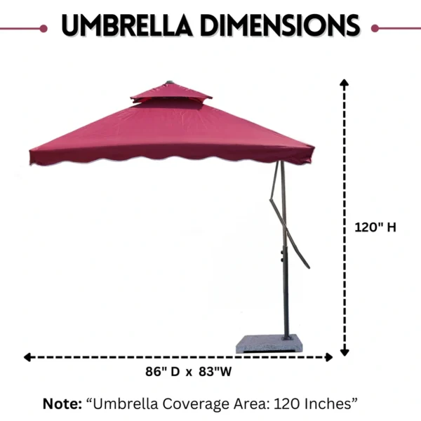 10ft Side Pole Square Shape Outdoor Umbrella With Granite Base (Maroon) - Image 2