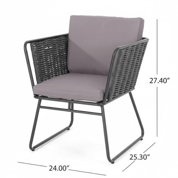 LOCCUS balcony furniture set with two rope chairs, soft cushions, and glass-top table for outdoor relaxation.