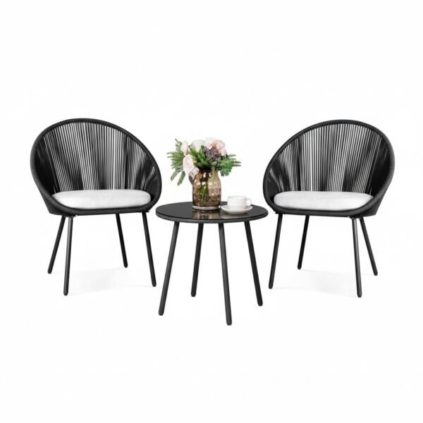 LOCCUS 3-Piece Outdoor Patio Furniture Set – 2 Chairs & 1 Table - Black & Off-White - Image 2