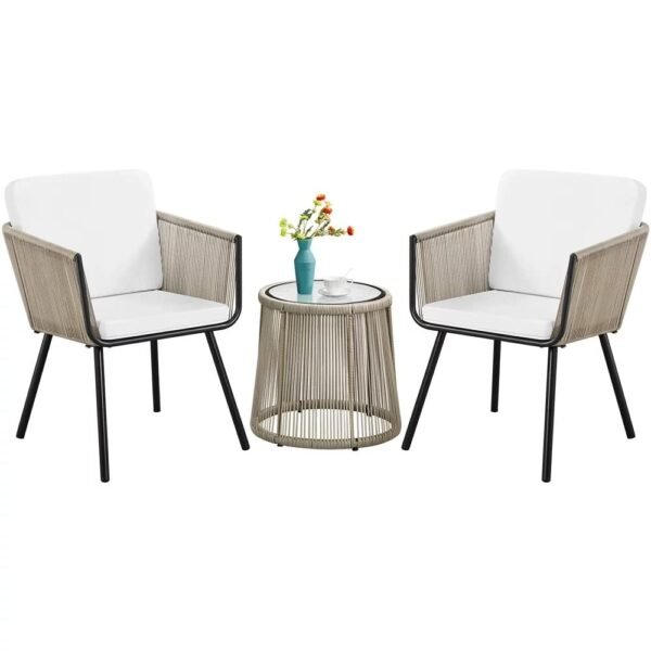 LOCCUS 3 Pieces Patio Furniture Set Outdoor - Beige and Off-White - Image 5