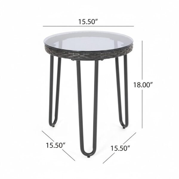 LOCCUS 3-piece grey rope patio furniture set with cushioned chairs and tempered glass-top table for balcony or garden.