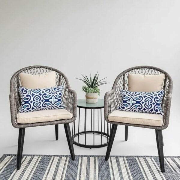 LOCCUS 3-Piece Outdoor Patio Bistro Set - Grey & Beige - Image 3