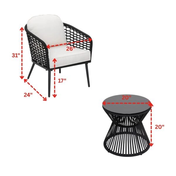 LOCCUS outdoor patio set with ergonomic rope chairs and compact table for terrace, garden, or porch.