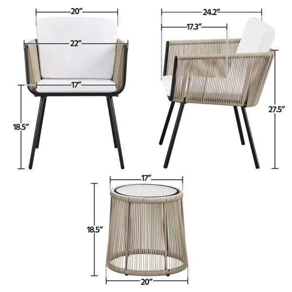 LOCCUS outdoor rope chair set with waterproof cushions and tempered glass coffee table for garden seating