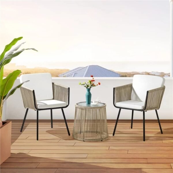 LOCCUS 3 Pieces Patio Furniture Set Outdoor - Beige and Off-White - Image 6