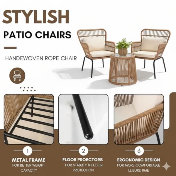 LOCCUS 3-Piece Patio Bistro Set - Beige & White - Image 4