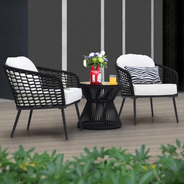 LOCCUS 3-Piece Outdoor Patio Furniture Set - Black and Off-White - Image 3