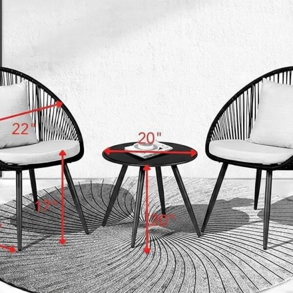 LOCCUS 3-Piece Outdoor Patio Furniture Set – 2 Chairs & 1 Table - Black & Off-White - Image 4