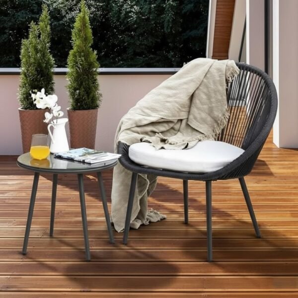 LOCCUS 3-Piece Outdoor Patio Furniture Set – 2 Chairs & 1 Table - Black & Off-White - Image 3