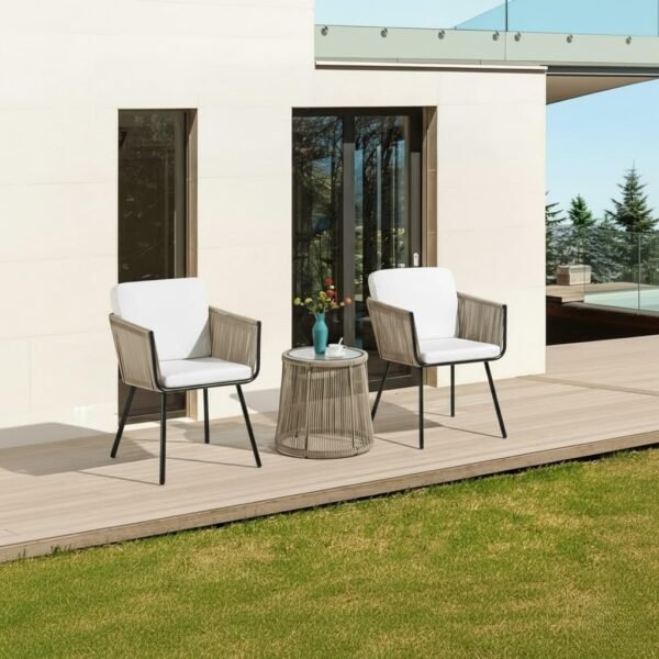 LOCCUS 3 Pieces Patio Furniture Set Outdoor - Beige and Off-White - Image 3