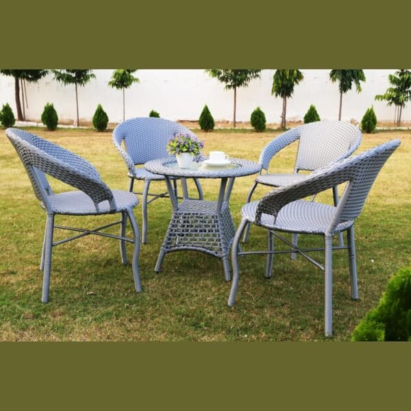 LOCCUS 5-Piece Wicker Patio Chair and Table Set – Weather-Resistant Outdoor Bistro Furniture for Balcony, Garden & Poolside (Gray)
