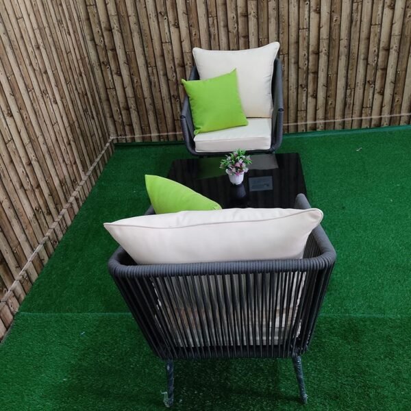 LOCCUS 3-Piece Outdoor Patio Furniture Wicker Bistro Set - Grey and Beige - Image 4