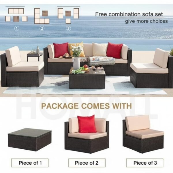LOCCUS 4 Pieces Patio Furniture Set, Outdoor Sectional Sofa Rattan Wicker Conversation Set Outside Couch with Glass Table - Image 6