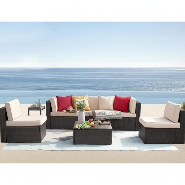 Stylish LOCCUS Patio Sectional Sofa Set, 4-piece wicker furniture with washable cushions and durable frame.