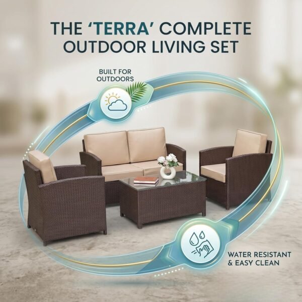 Dark Brown Patio Sectional Sofa Set by LOCCUS, outdoor wicker furniture with washable cushions and coffee table.