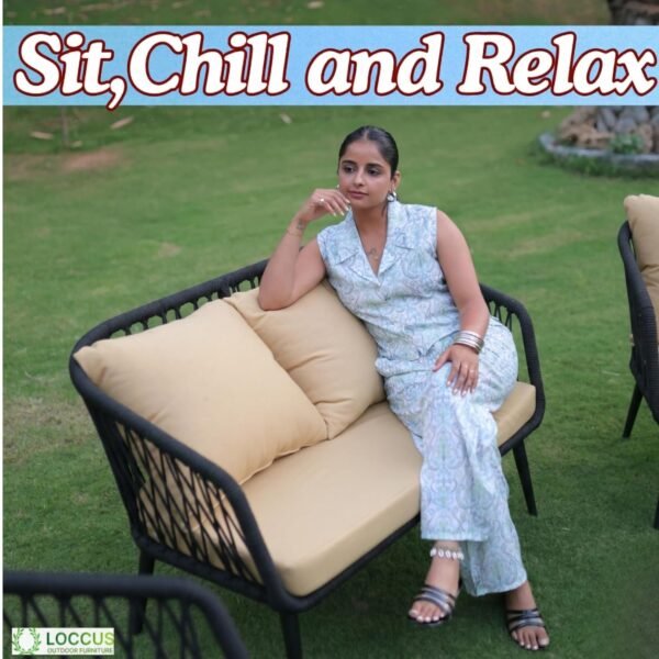 LOCCUS Outdoor 4 Seater Rope Sofa Set with Comfortable All Weather Resistant Cushions and Glass Top Center Table - Image 8