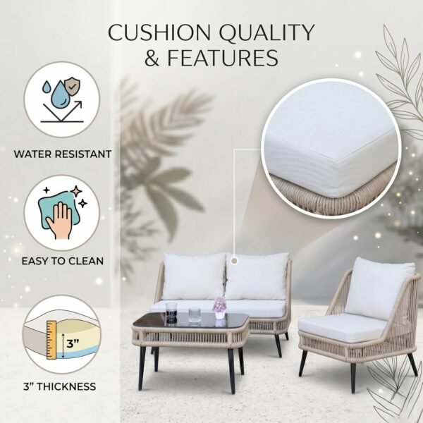 Garden Terrace Outdoor Furniture Set, Beige Rope Sofa with Coffee Table by LOCCUS
