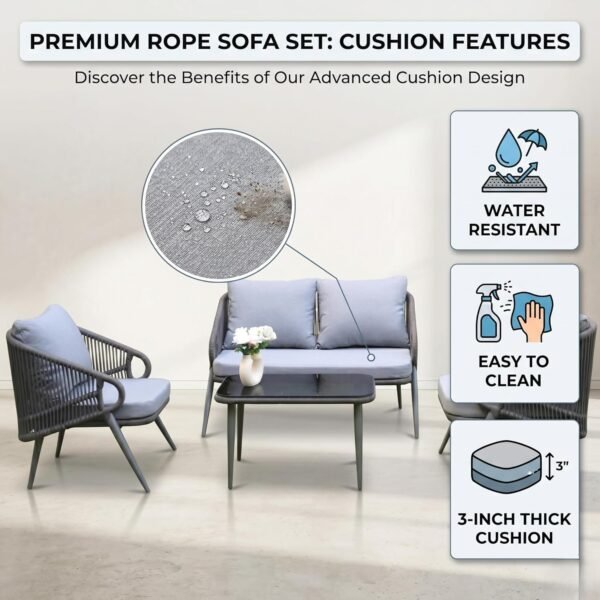 LOCCUS Outdoor Patio Sofa Set 4 Seater | Handwoven Rope Furniture with Glass Top Table - Image 4