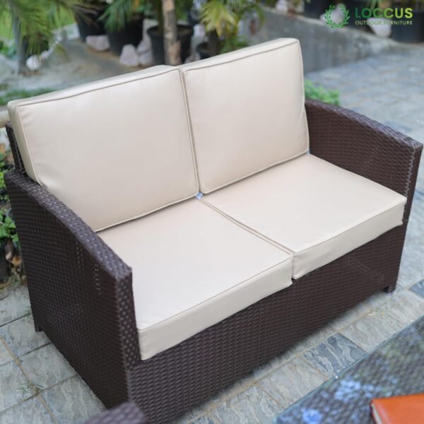 LOCCUS Backyard Patio Sectional Sofa Set, outdoor wicker furniture with washable cushions and glass table.
