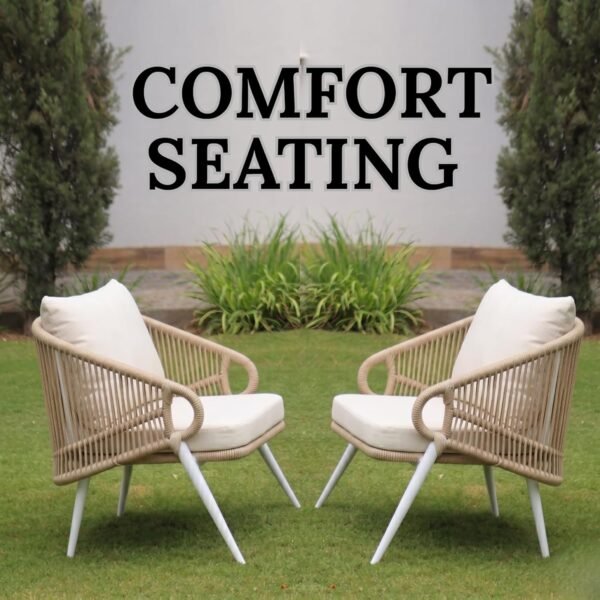 Stylish Rope Sofa Set by LOCCUS, 4-piece outdoor furniture with waterproof cushions and durable woven rattan.