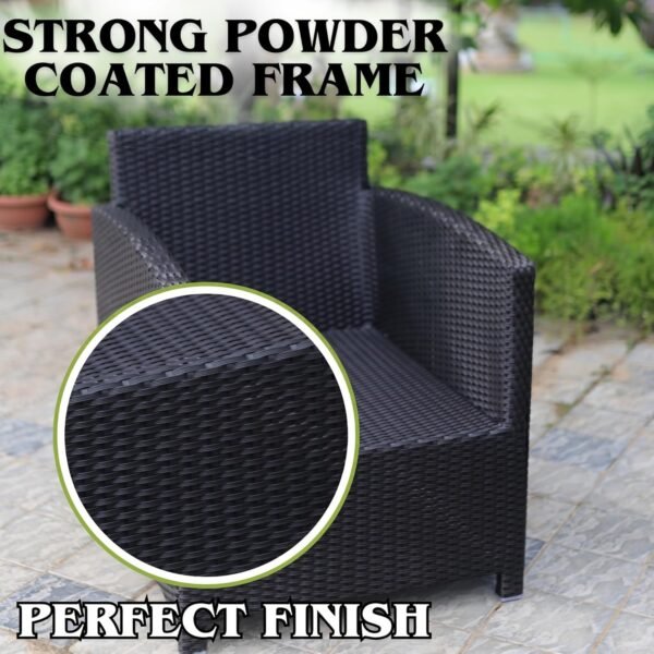 LOCCUS outdoor wicker patio furniture set includes sofa, cushioned chairs, and coffee table. Built with black rattan and off-white cushions, this 4-piece set is weather-resistant and durable. Ideal for backyard, garden, or balcony seating, offering stylish comfort and functionality for outdoor living.