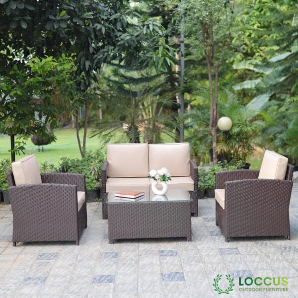 Stylish Patio Sectional Sofa Set, LOCCUS outdoor wicker furniture with washable cushions and center table.