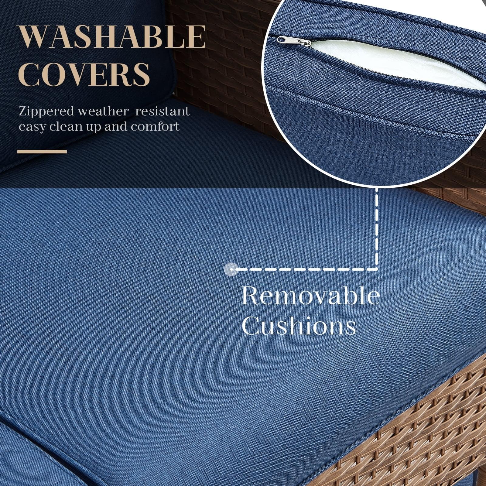 Double seater rattan wicker sofa with soft cushions for patio or garden seating