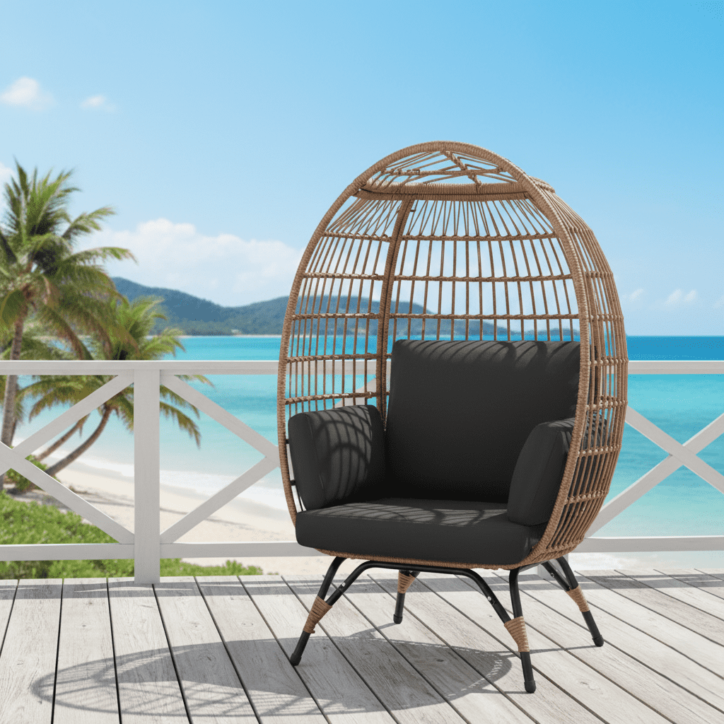 Single Seater Swing Basket For Balcony & Garden (Beige & Black) - Image 1