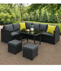 “5 piece all-weather wicker patio furniture set with sofa, chairs, and table, stylish outdoor seating for garden or balcony”