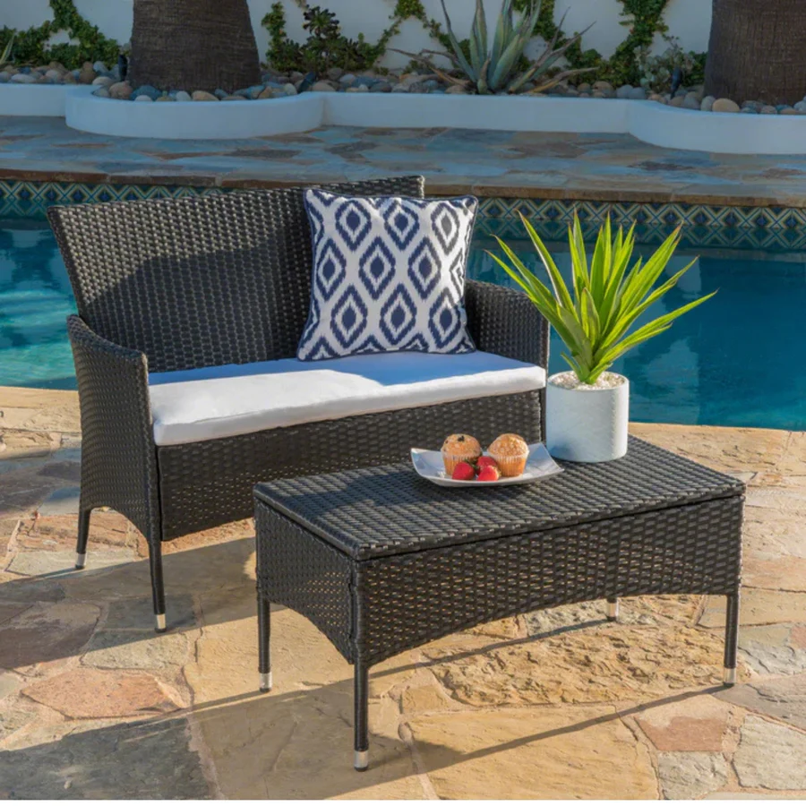“2-Piece Outdoor Rattan Wicker Loveseat Sofa with Cushions for Patio, Garden, or Balcony”